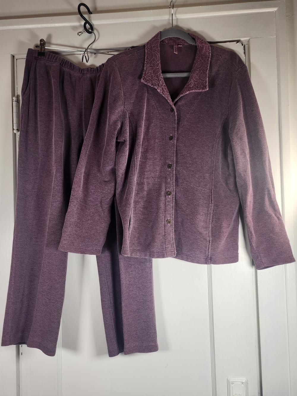 Y2K Size L Purple Knit Embroidered Relaxation Set Top And Pants